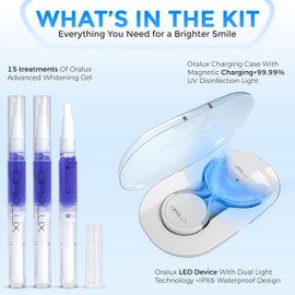 Oralux Professional Teeth Whitening Kit, Sensitivity Free, 35% Carbamide Peroxide + v34 Gel, (3) whitening Pens, 15+ Treatments, Brighter Teeth Faster at Home