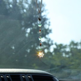 Crystal Flower Car Rear View Mirror Accessories Sun Catcher Car Accessories Hanging Cute Car Mirror Decor for Women Car Hanger Car Charm Charm Crystal Car Ornament Room Decor
