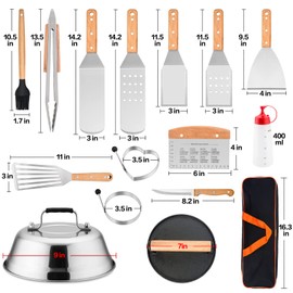 Griddle Accessories Kit, HaSteeL 20 Pcs Flat Top Grill Accessories Set for Camping, Griddle Spatula Tools with 9” Melting Dome, Grill Spatula Set with Choppers for Teppanyaki BBQ Outdoor