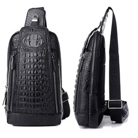 Unbranded Leather Sling Daypack Backpack for Mens Crocodile Pattern Luxury Crossbody bag