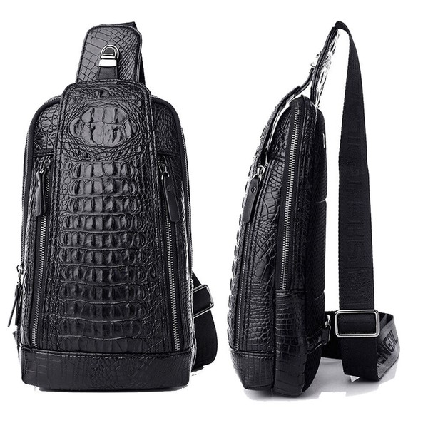 Unbranded Leather Sling Daypack Backpack for Mens Crocodile Pattern Luxury
