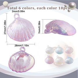 SUNNYCLUE 1 Box 60Pcs 6 Colors Shell Charms Bulk Ocean Animals Charm Multicolored Resin Plating Opaque Acrylic Seashell Plastic Charms for jewellery Making Charms DIY Necklace Bracelet Supplies Craft