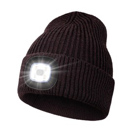 Wmcaps Unisex Hat with Light, USB Rechargeable LED Beanie, Winter Warm Knitted Headlamp Hat Gifts for Men Him Dad Husband