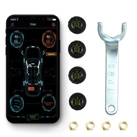 Tire Pressure Monitoring System with 4 External Sensors TPMS Real-time Display Pressure and Temperature Tire Monitor Alarm System with Alarm Modes Bluetooth 5.0 Support iOS and Android