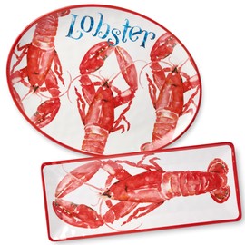 Certified International Beach House Lobster Melamine 2-Piece Platter Set – Shatterproof, Chip-Resistant, Lightweight & Dishwasher-Safe