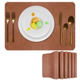 COMNICO Leather Placemats Set of 6, Waterproof Oil-Proof Table Mats 12 X 17 Inch Heat Resistant Place Mats Non-Slip Dining Table Washable Placemat for Kitchen Indoor Outdoor Dining