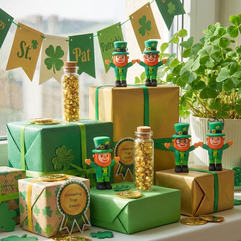 Lizgoxd 12Set St Patricks Day Mini Leprechaun Figurine Toys Small