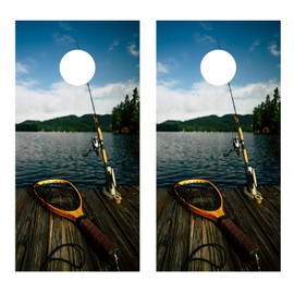 Fishing on The Dock Cornhole Decal WRAP Set (Laminated)