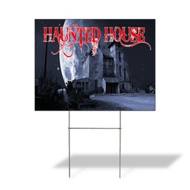 Fastasticdeals Weatherproof Yard Sign Haunted House Outdoor Advertising Printing C Red Lawn Garden 18x12 Inches 2 Sides Print