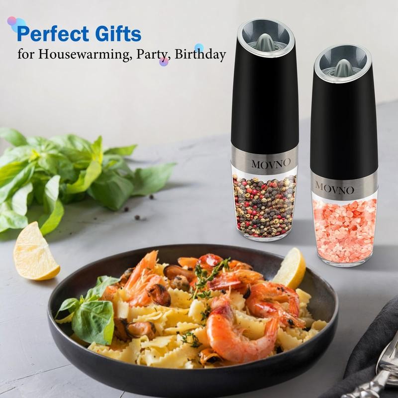 MOVNO 2Pcs Gravity Electric Salt and Pepper Grinder Set, Battery
