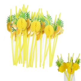 50 Pcs Pineapple Straws, Party Straws, Disposable Bendable Straws, Long Plastic Straws, Table Decor Tropical Drinks for Cocktail Soft Drinks Hawaiian Cocktail Party Supply Beverage Decorations