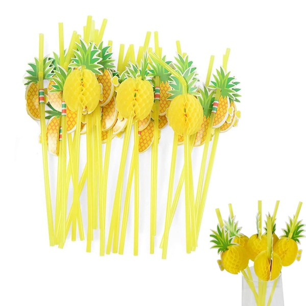 50 Pcs Pineapple Straws, Party Straws, Disposable Bendable Straws, Long