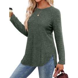 Cuptacc Ladies Jumpers Crew Neck Sweater Women Basic Tops Women Casual Ladies Top Tunic Jumpers Green XL 18-20