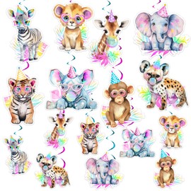 SHADOAMP Safari Animal Party Decorations, 24Pcs Neon Jungle Animal Hanging Swirls Double-Sided Hanging Banner Ceils Streamer for Jungle Wild Animals Baby Shower Birthday Decorations for Boys Girls