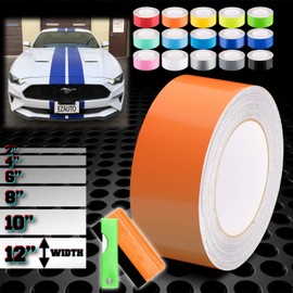 JDMBESTBOY Free Tool Kit 4" Wide 50FT Long Gloss Glossy Red Racing Stripes Vinyl Wrap Rally Decals Stripe Sticker