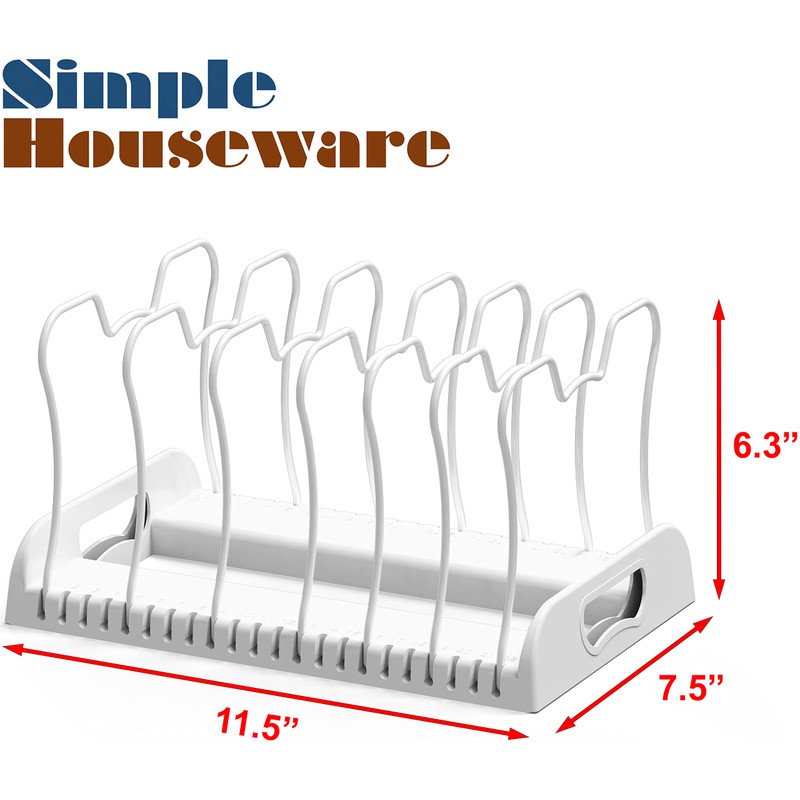 Simple Houseware 7 Compartments Adjustable Pan Organizer, White