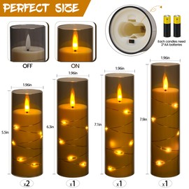 Auemaniliy Flameless Candle, LED Candle with Remote Control and Timer, Embedded String, Unbreakable 3D Wick Acrylic Battery Powered Column Candle for Romance and Minimalist Home Décor, Set of 5 (Grey)