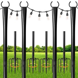 10Ft Metal String Light Poles with Fork for Outdoor Post Lights,4 Pack Pole for Hanging Christmas Lights Garden, Patio, Wedding, Backyard, Deck, Party