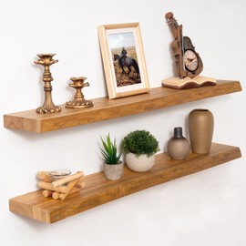 Marsmiles 36 inch Floating Shelves for Wall Elm Wood Live Edge Shelves|Rustic Wall Shelves with Invisible Heavy-Duty Bracket for Bathroom Living Room Kitchen|Natural, 2 Pack