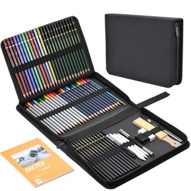 72 Piezas Kit de Lápices de Dibujo, Arte Dibujo Profesional para Colorear, Pintura y Boceto, Incluye Carboncillo, Bosquejo, Lápices de Colores, Libro de bocetos, Estuche Portátil y Más - POVOLE