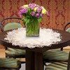 URROMA Linen Round Beige Table Cover with Lace Trim, Coffee