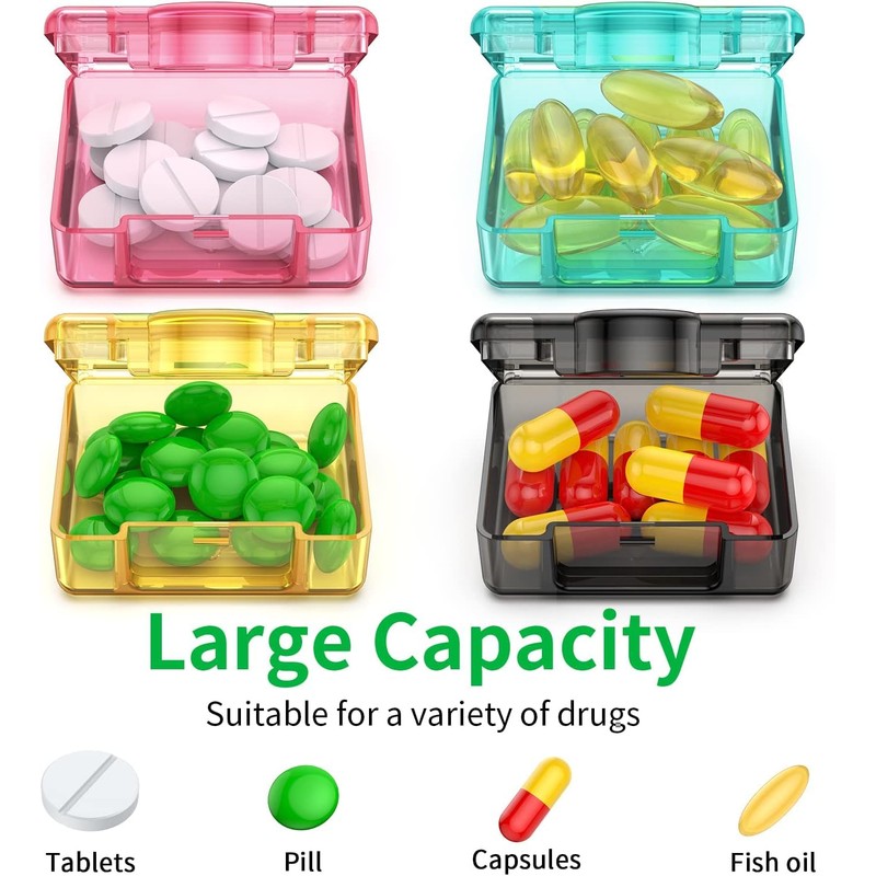 Small Pill Box 4 pcs,Cute Travel Pill Organizer Case Mini
