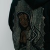 "Virgencita" (Gris) Rhinestone Hoodie - Size: L