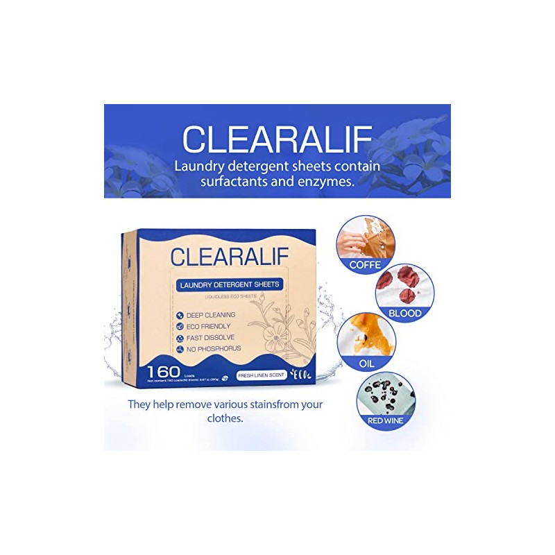 CLEARALIF Laundry Detergent Sheets Up to 160 Loads, Fresh Linen