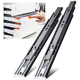YENUO Push to Open Drawer Slides Full Extension Handleless Side Mount 12 14 16 18 20 22 24 Inch Ball Bearing Metal Black Rails Track Guide Glides Runners Heavy Duty 100 Pound 1 Pair (14 inch)