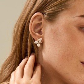 Wedding Earrings for Women Trendy,Dainty Pearl Stud Earrings 14k Gold Plated CZ Bridal Earrings Cute Gold Drop Earrings Simple Pearl Dangle Earrings for Women Fashion Wedding Jewelry Gifts