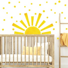 Half Sun Wall Decal Large Boho Sun Wall Sticker Yellow Poka Dot Wall Decals Peel and Stick Watercolor Big Sun Wall Stickers for Nursery Kids Room Baby Bedroom Playroom Decor