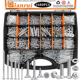 Dianrui 1680 PCS Screw Bolts and Nuts & Nails & Wood Screws Assortment Kit,M3/M4/M5/M6 Machine Screws,Small Nails for Picture Hanging,#6#8 Drywall Screw Set for DIY Repair Project Length 1/2 to 2"