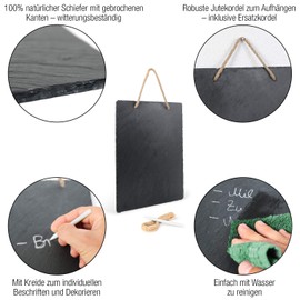 Amazy Slate Board (30.5 cm x 20 cm) for Hanging with Jute Ribbon Including Chalk Pen for Writing on - The Weatherproof Memo Board - For Stylish Notes and Decorative Messages Plus Replacement Ribbon