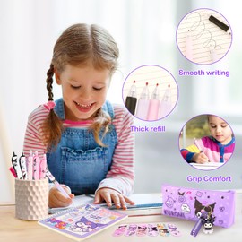 st Kawaii Stationery Set, Cute Stationary School Supplies Purple Girls Stationary Gift Sets with Gel Pens Pencil Case Notebook Stickers Bookmarks Keychains Back to School Gift for Girls Boys Kids