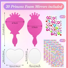 Geetery 20 Espejos Irrompibles de Princesa de Niños Espejo de Decora Tu Propia de Bricolaje Espejos Manualidades de Princesa de Mano Espejos Pequeños de Espuma(Rosa)