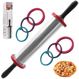 SHIKORI Rolling Pin,Adjustable Rolling Pin with Thickness Rings, Stainless Steel Dough Roller Baking Supplies for Pizza Pastry Fondant Pie Pasta-11 inch