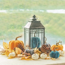 KI Store 19pcs Assorted Velvet Pumpkins with Fall Garland 6ft Fall Table Centerpieces Tablescape for Fall Thanksgiving Decoration