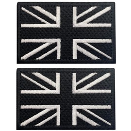 J.CARP 2Pcs British Union Jack Patch Tactical United Kingdom Flag Patches Hook and Loop Applique for Military Uniform Tactical Bag Jacket Jeans Hat, Black