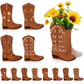 Memorywuu 12 Set Western Cowboy Boots Flower Boxes Centerpiece Boot Shape Gift Boxes Party Decoration Cowgirl Brown Vase Centerpieces for Tables for Rodeo Birthday Cowgirl Baby Shower Wedding Supplies