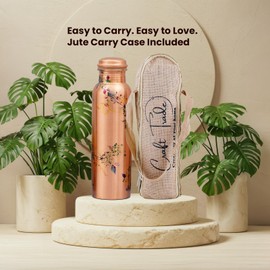 Craft Trade 100% Pure Copper Water Bottle 34 Oz, Ayurveda inspired Copper Bottle for Drinking, Handcarfted Floral Design with Jute Carry Case – Boosts Immunity & Digestion, Leak-Proof, BPA-Free - 2PK