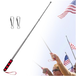 smrtcol Telescopic Handheld Flagpoles with Clips 5'3" Portable Stainless Flag Pole Extendable Flag Stick Guiding Flag Pole with Anti-Slip Grip Red