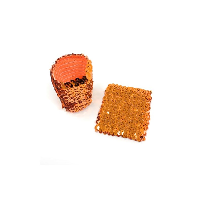 Orange Pair Of Womens Sequin Polyester Fancy Dress Wristbands 16
