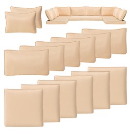 Wrinardy 14 PCS Outdoor Cushion Covers Patio Cushion Slipcovers Replacement Waterproof with Zipper for 6-Seater Outdoor Furniture Cushion Covers(Beige,23.6 * 23.6 * 3.15 inches)
