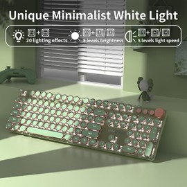 SEUNKWANG SEUNKWANG EWEADN Typewriter Style Mechanical Gaming Keyboard,104 Keys Backlit LED Keyboard, Media Control Knob, Wired Computer Keyboard Pink Switch for Windows/Mac/PC-Green