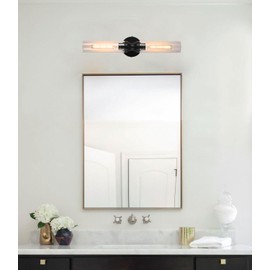 Black Bathroom Sconces Wall Lighting Modern Vanity Light Fixtures, Clear Glass Shades 2-Light Up and Down Glow Wall Lights for Mirror Living Room Hallway, E26 T10 Bulbs (Excluded)…