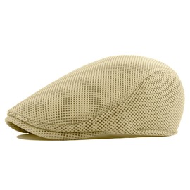 meioro Men's Mesh Flat Cap Summer Breathable Newsboy Hats Beret Ivy Cap Gatsby Irish Cabbie Driving Hat Full Head Wrap Khaki