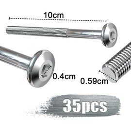 Pack of 35 Flat Head Screws M6 x 100 Screws Furniture Screws Partial Thread Cylinder Head Screws with Hexagon Socket Allen Screws Galvanised Steel for Furniture Children's Bed Bed Chairs