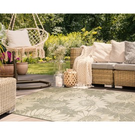 Liora Manne Carmel Indoor/Outdoor Power Loomed Synthetic Blend Low Profile Area Rug - Transitional Botanical Floral Decorative (Sunflower Field Green) (7'10" x 9'10")