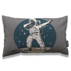 AOYEGO Space Throw Pillow Cover 12x20 Inch Funny Dabbing Astronaut on Universe Planet Moon with Stars Polka Dot Rectangle Pillow Cases Home Decorative Cotton Linen Cushion Cover for Bed Sofa