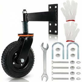 Goaste 8 Inch Heavy Duty Gate Wheel, 600 Lbs Metal Gate Caster with Suspension, Spring Loaded Fence Caster Support, 360 Degree Sliding Wheels with Screws & Wrenches for Metal Tube Gate, Wooden Gate